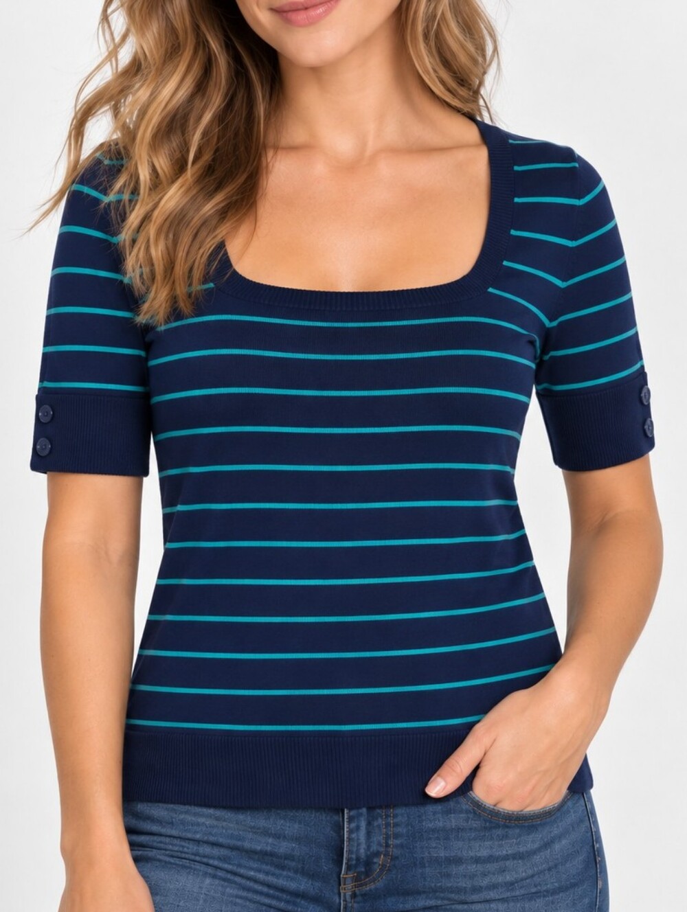Banana Republic Women's Navy Turquoise Striped Knit Top Size S